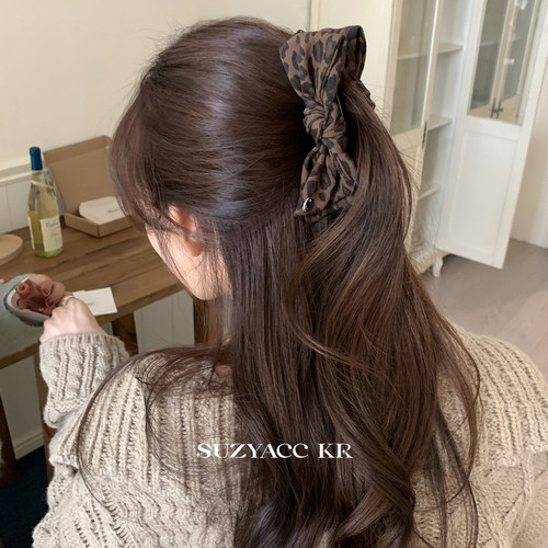 suzyacc kr甜酷个性豹纹蝴蝶结香蕉夹百搭小众设计感后脑勺发夹