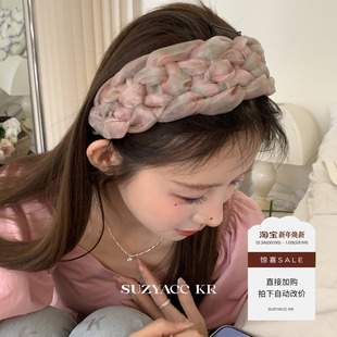 度假风蜜桃粉欧根纱编织宽发箍女温柔小众头箍 任选4件 99元