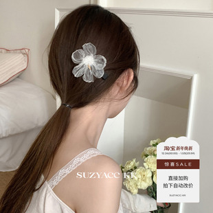 网纱花朵发夹侧边夹女温柔气质小众高级刘海夹 任选4件 99元