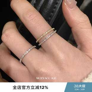 suzyacc kr超精致仿珍珠镶钻细圈戒指轻奢高级超闪食指戒气质指环