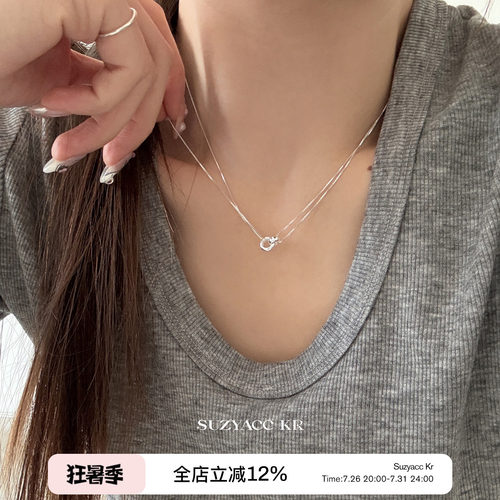 suzyacc kr极简风圆环双层纯银项链女款2025新款小众百搭锁骨链