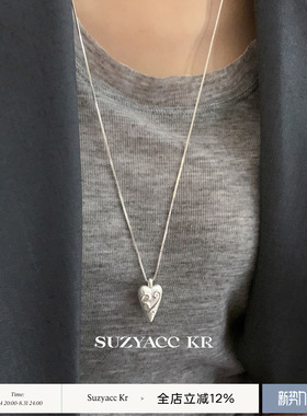 suzyacc kr哑光图腾立体爱心毛衣链简约个性百搭小众质感长项链女