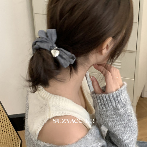 suzyacc kr做旧印染布艺蝴蝶结发圈简约气质高级感低马尾头绳女