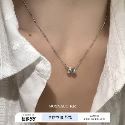 suzyacc kr纯银合成锆石双圈闪钻项链女百搭高级感轻奢小众毛衣链