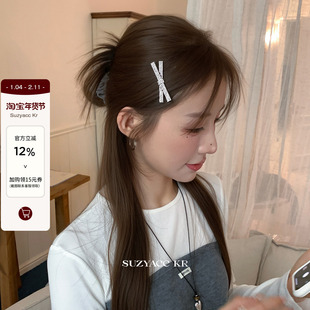 suzyacc kr精致蝴蝶结水钻交叉发夹女2025新款夹子头饰气质刘海夹