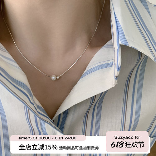 suzyacc kr极简风淡水珍珠纯银蛇骨项链气质轻奢小众高级感锁骨链
