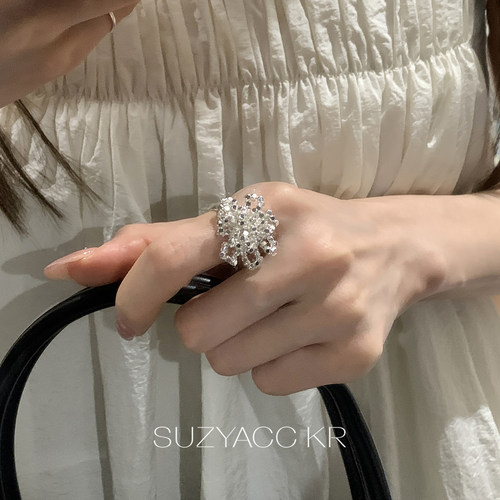 suzyacc kr韩系博主小众设计银色串珠花朵戒指个性ins风高级指环