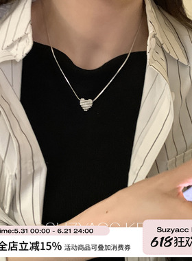 suzyacc kr满珠爱心蛇骨链项链简约小众设计感锁骨链百搭高级颈链