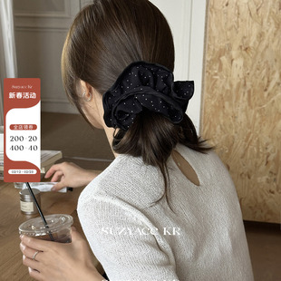 suzyacc kr赵露思同款黑色波点大肠圈复古高级感头花低马尾发圈女