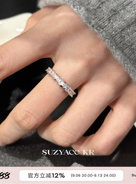 suzyacc kr合成锆石排钻戒指轻奢气质超闪百搭叠戴食指戒指