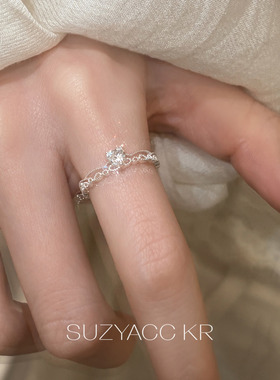 【新品限时2件88折】3.11 20：00纤细合成锆石爱心双层戒指