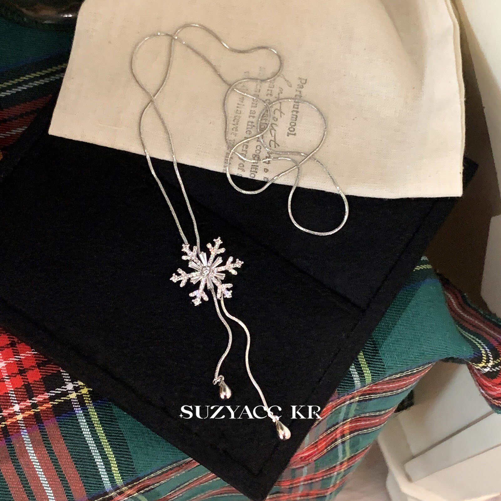 suzyacc kr温柔小众水钻雪花可抽拉毛衣链女轻奢气质高级感长项链