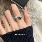 suzyacc kr虎眼石水钻双层戒指小众设计复古高级感食指戒质感指环