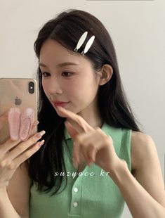 suzyacc 前额简约小众侧边夹 kr磨砂金属叶子发夹刘海夹女2025新款
