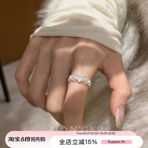suzyacc kr法式精致蕾丝边戒指精致小众设计食指戒复古重工指环女