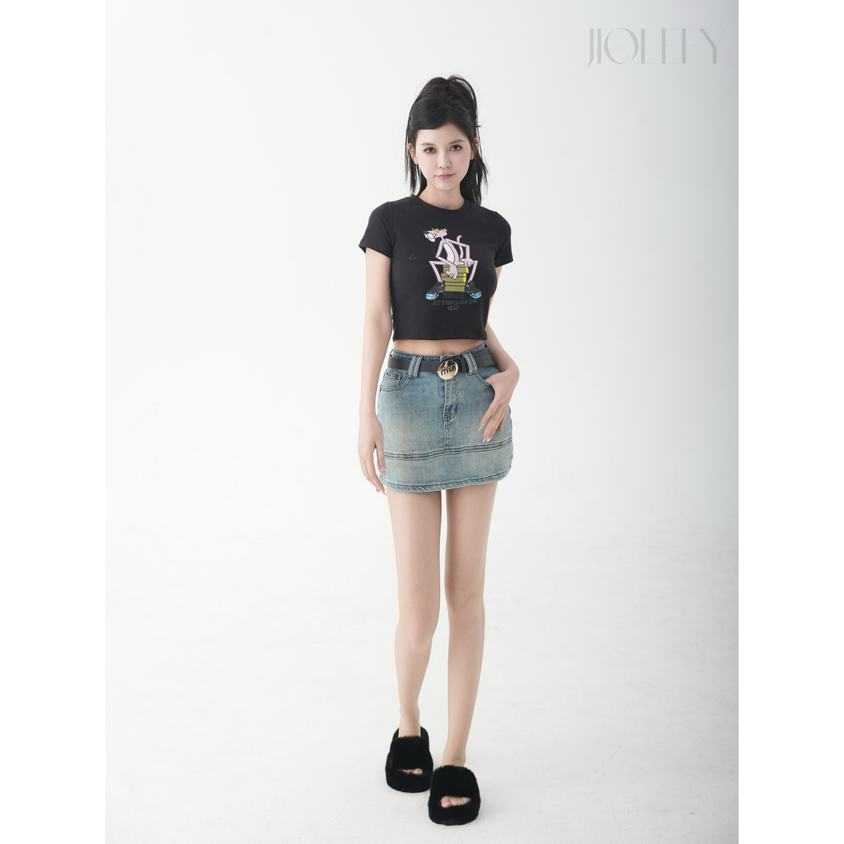 JIOLEFY夏季新款Y2K粉红豹短款可爱印花短袖T恤