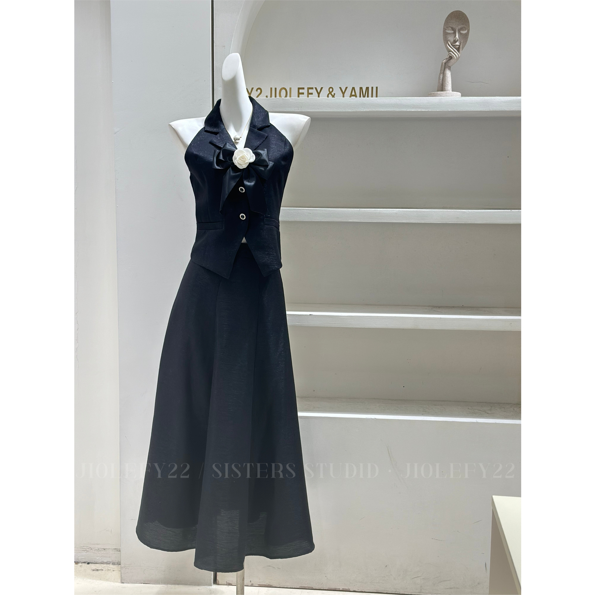 JIOLEFY22 法式小香风套装女夏时尚休闲小个子背心半裙显瘦两件套