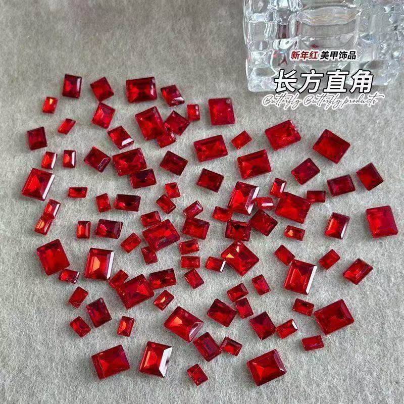 爆闪中国红尖底方糖美甲钻网红DIY水晶玻璃直角长方大红色新年款,彩妆/香水/美妆工具,指甲装饰,淘宝优惠券,粉丝福利购,淘宝优惠卷