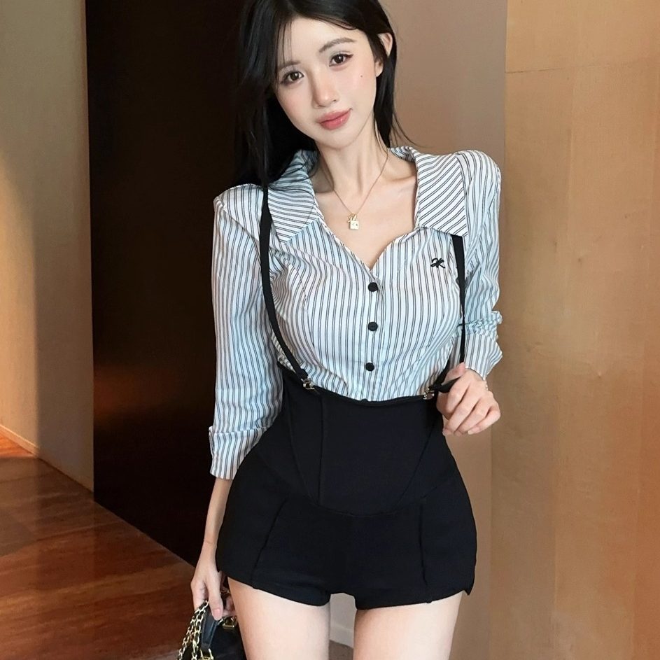 纯欲风性感条纹衬衫女早秋新款