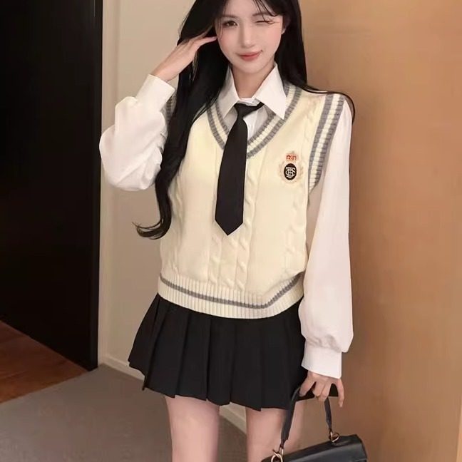 英伦学院风jk制服甜美减龄白衬衫