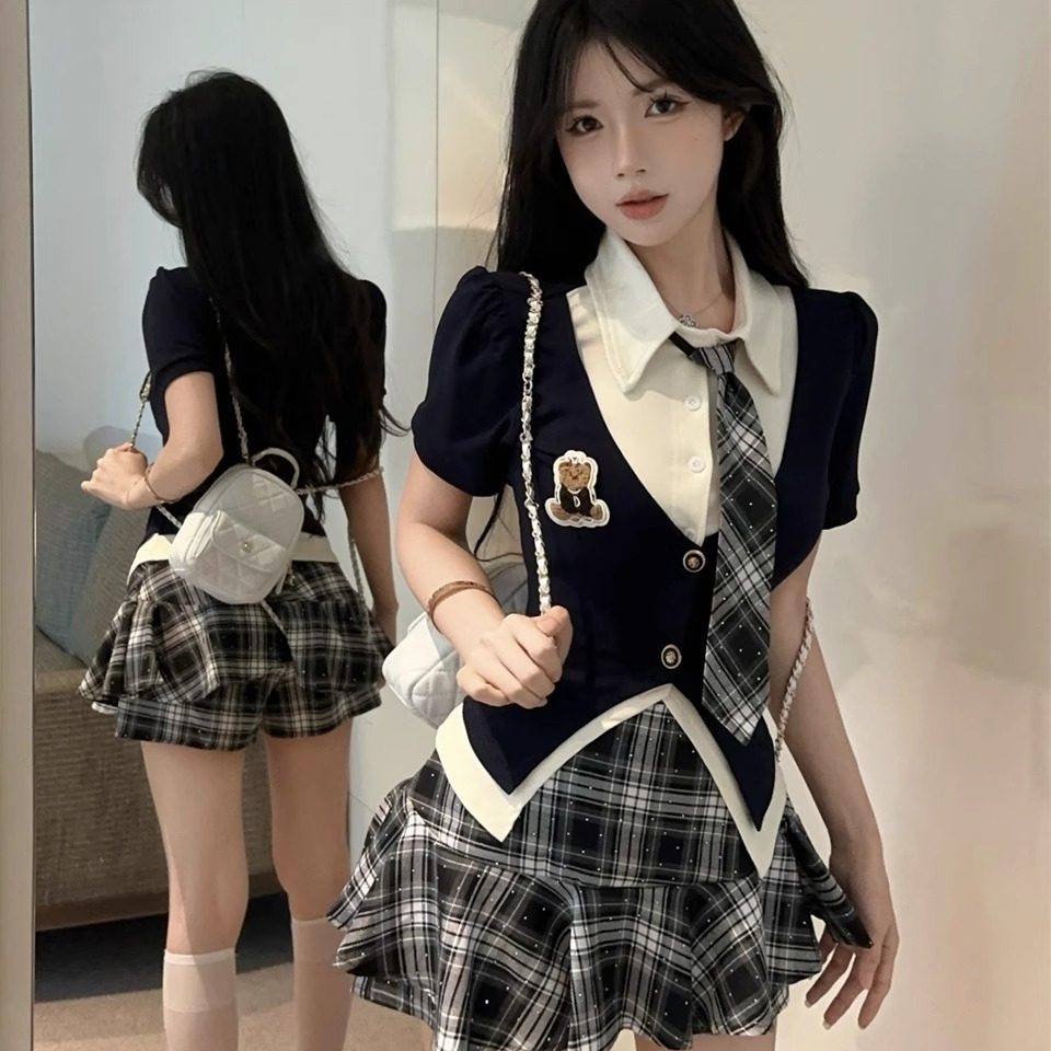 韩系学院风jk制服甜辣妹修身上衣