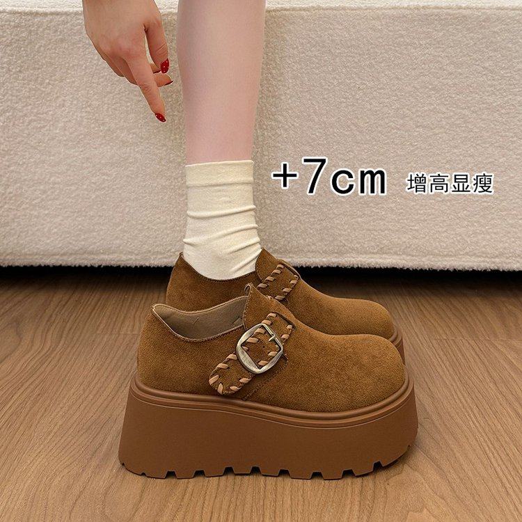 厚底乐福鞋女2026新款反绒皮皮带扣增高松糕鞋复古鞋深口单鞋百搭,女鞋,深口单鞋,淘宝优惠券,粉丝福利购,淘宝优惠卷