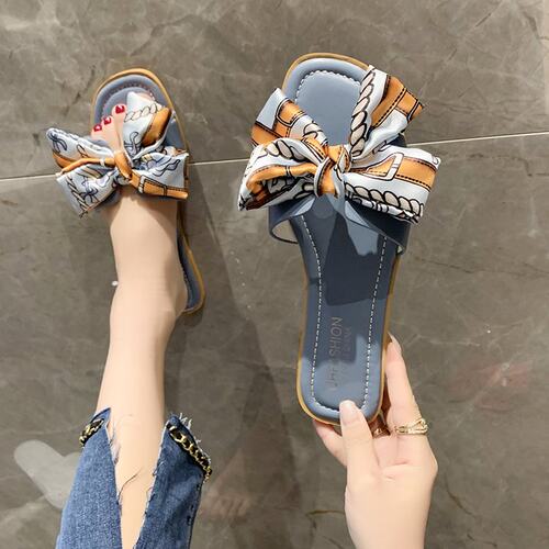 时尚丝带仙女风大码一字凉拖鞋