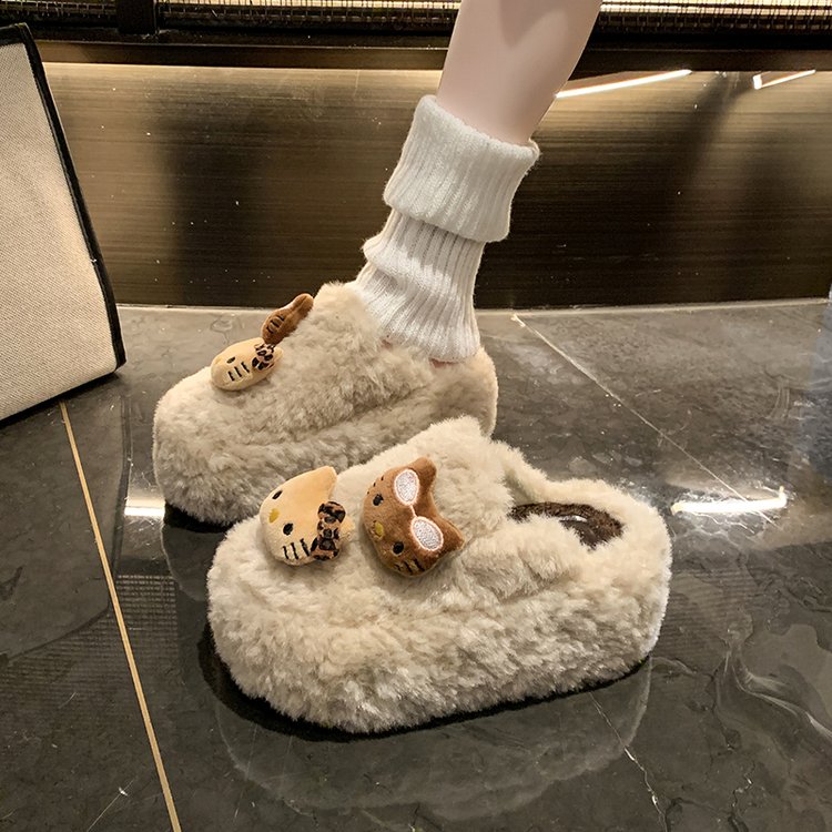 可爱卡通保暖厚底增高包头