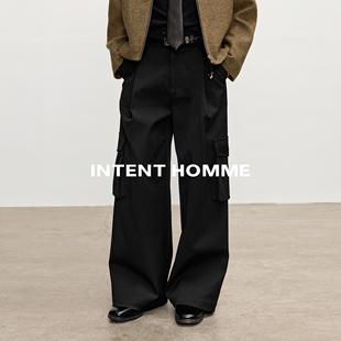 打褶设计秋冬重磅挺阔A型宽松直筒长裤 西裤 立体口袋工装 INTENT