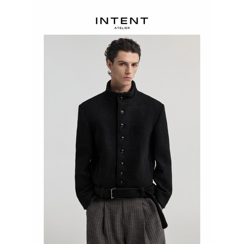 INTENT 立领绑带羊毛夹克 高克重强缩澳毛slim正肩合身版型外套