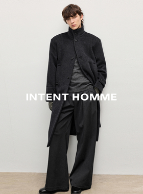 INTENT 柏林大衣/澳洲顺绒70%羊毛天丝混纺1200G垫肩外套冬加厚