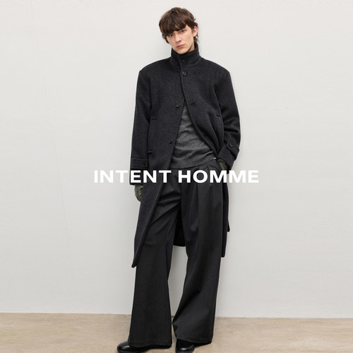 INTENT 柏林大衣/澳洲顺绒70%羊毛天丝混纺1200G垫肩外套冬加厚