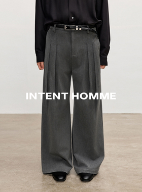 INTENT 刀锋四褶西裤/可水洗色织面料秋冬A型直筒宽松阔腿长裤