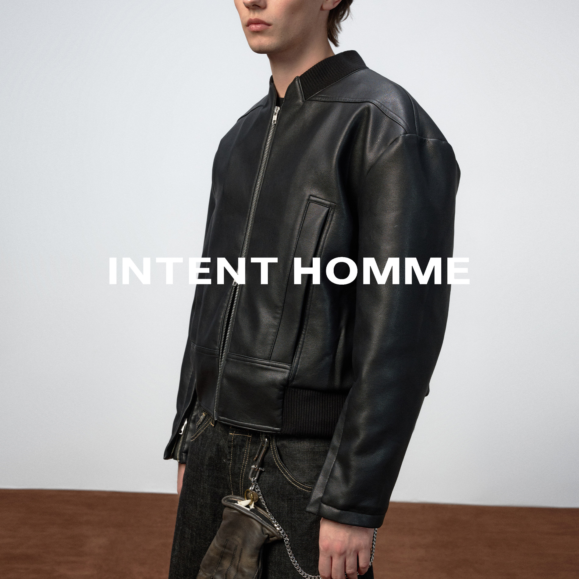 INTENT 阔肩解构剪裁PU皮夹克加棉厚款棉服力量版型外套宽松