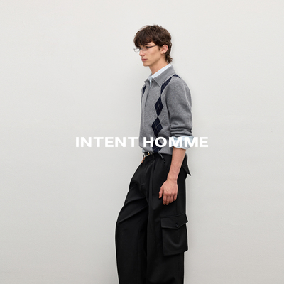 INTENT 阿尔盖菱格针织衫/美利奴羊毛毛衣静奢风随性休闲纽扣多穿