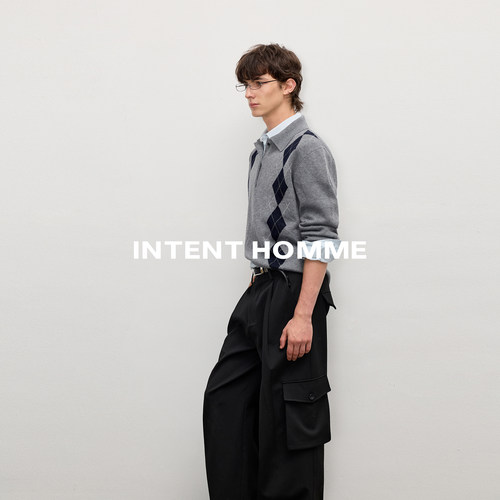 INTENT 阿尔盖菱格针织衫/美利奴羊毛毛衣静奢风随性休闲纽扣多穿