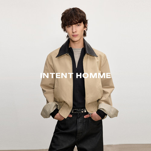 INTENT 英国马场格皮领夹克/可拆卸真皮领多穿法短宽翻领休闲外套