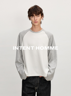 INTENT 莱赛尔纤维撞色插肩长袖/软糯亲肤舒适圆领宽松休闲打底