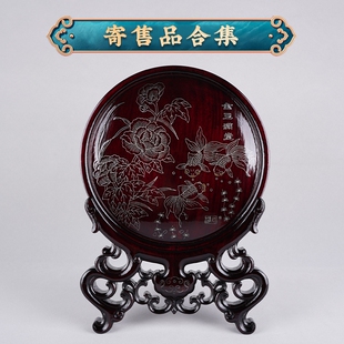 潍坊红木嵌银镇尺看盘花瓶首饰盒舵轮漆器摆件特产厂手作工艺纪念