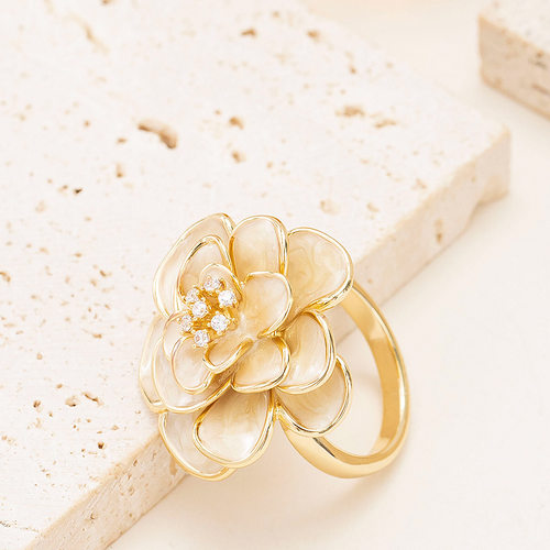 法式优雅精致小香风镶钻滴釉立体花朵开口戒指小众感闺蜜手饰