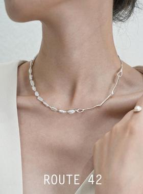 原创法式复古天然巴洛克珍珠925碎纯银子锁骨链颈链轻奢高级感