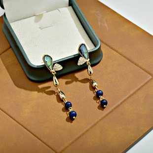 复古新中式蝴蝶长款青金石耳环鲍鱼贝壳轻奢感耳饰国风耳坠女