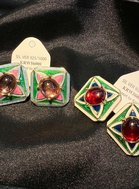 宫廷风浮雕耳钉高档名媛珐琅彩耳环vantage 奢华小众网红质感耳钉