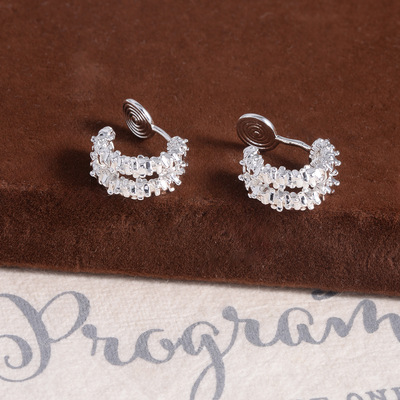 【银河絮】爆闪双层碎银蚊香盘耳夹女无耳洞耳钉耳环气质耳饰耳圈