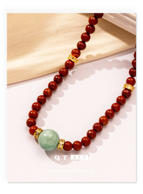 新中式复古轻奢感新年马年百搭喜庆天然石红玛瑙串珠项链女