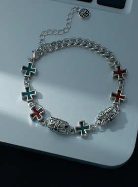 小红书爆款感珐琅滴釉彩色十字架手链女小众古着精致手饰