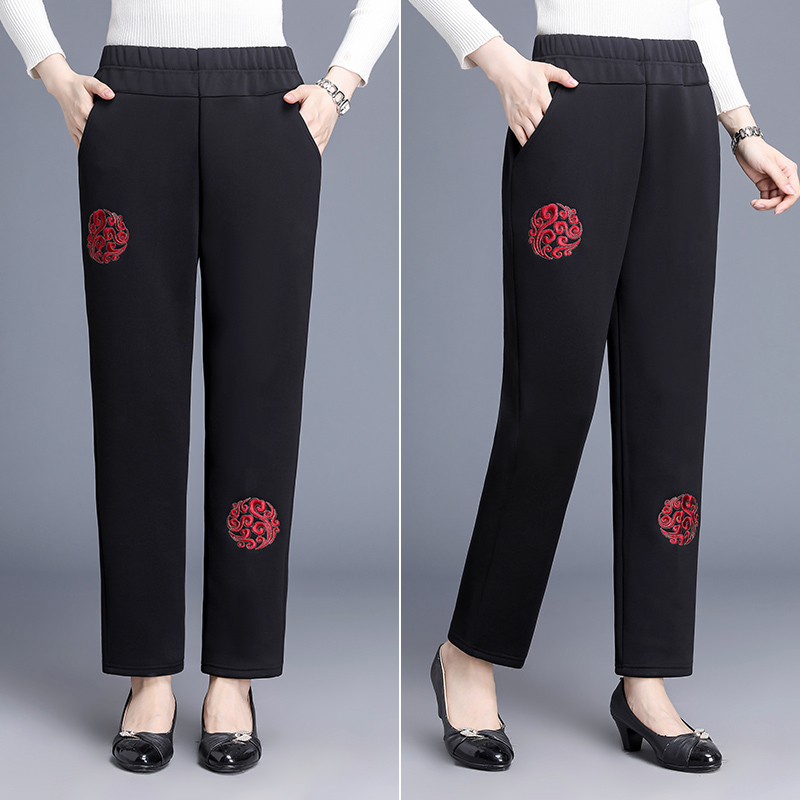 妈妈裤子加绒加厚直筒长裤女2025冬季外穿高腰显瘦中老年保暖棉裤