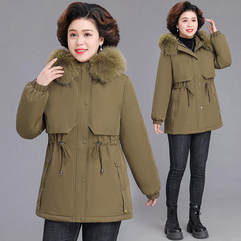 时尚洋气毛领保暖派克棉服女2025冬季新款中老年妈妈中长款外套潮,女装/女士精品,中老年女装,淘宝优惠券,粉丝福利购,淘宝优惠卷