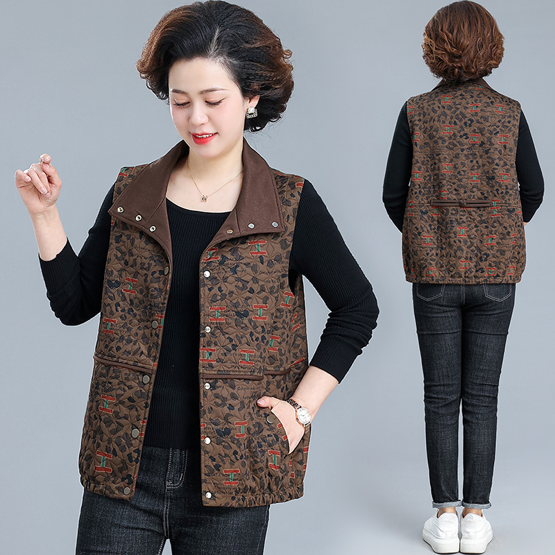 中老年人马甲女春秋新款妈妈百搭外套40到50岁印花坎肩背心外穿