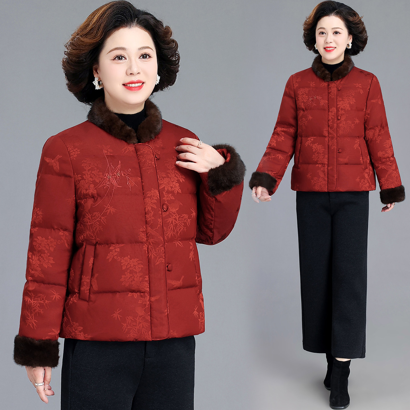 时尚国风保暖立领印花羽绒服女2026冬季新款百搭加厚白鸭绒外套潮